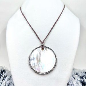 NWT - Monet - Large Mother of Pearl Pendant 16” Brown Cord Necklace